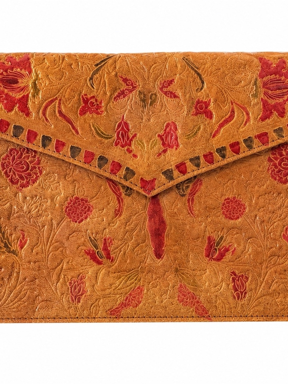 Vintage Tooled Floral Leather Envelope Clutch | Boho Western | Genuine Leather - Picture 2 of 8